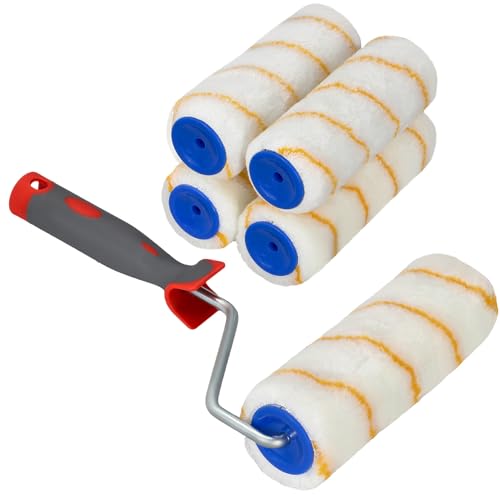 KOTARBAU® Lot de 5 rouleaux de peinture - Avec manche en caoutchouc - Pour travaux de peinture et...