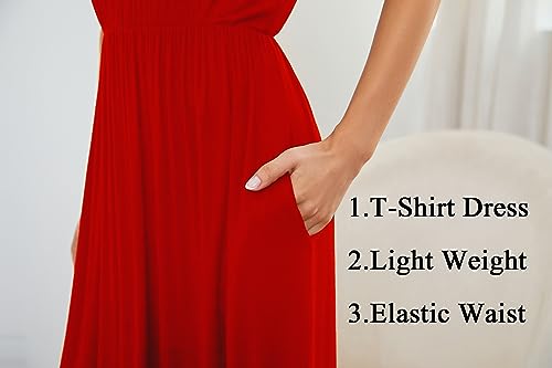 Image of AUOMITH Women's 2026 Summer Short Sleeve Empire High Waist Long Maxi Dress with Pockets