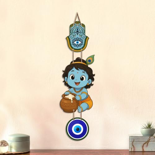 Image of Artvibes Laddu Gopal Evil Eye Wall Decor for Home and Office | Nazar Suraksha Hanging for Entrance Temple Living Room | Spiritual Vastu Good Luck Decorative Gift (WH 8572N)