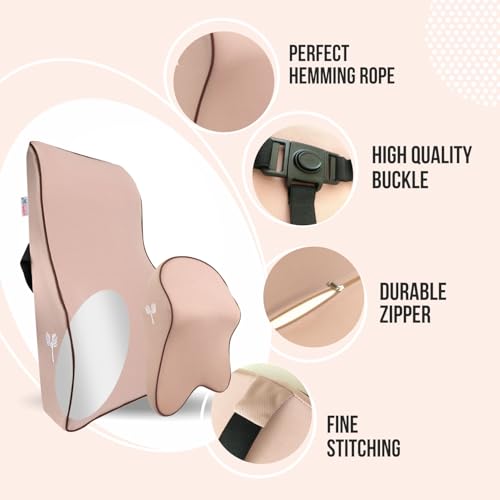 Image of Grin Health SitRight Pro Car Neck Rest Pillow & Lumbar Back Support Cushion Combo -Large Plus | Memory Foam Neck Support + Orthopedic Backrest for Driving Car Comfort Combo Pillow Cushion Set, Beige