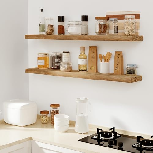 Image of Vivelove Wood Floating Shelves Live Edge 32 inch Set of 2, Natural
