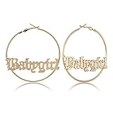 Fashion Retro Baby Word Hoop Earrings Hip-Hop Golden Big Hollow Round Circle Letter Earrings Exagger
