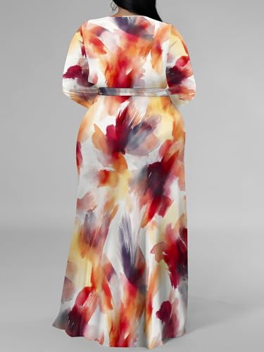 Image of PinkPatty Women's Plus Size Long Sleeve Maxi Dress Casual V Neck Slit Tie Waist Wrap Dresses for Party Cocktail