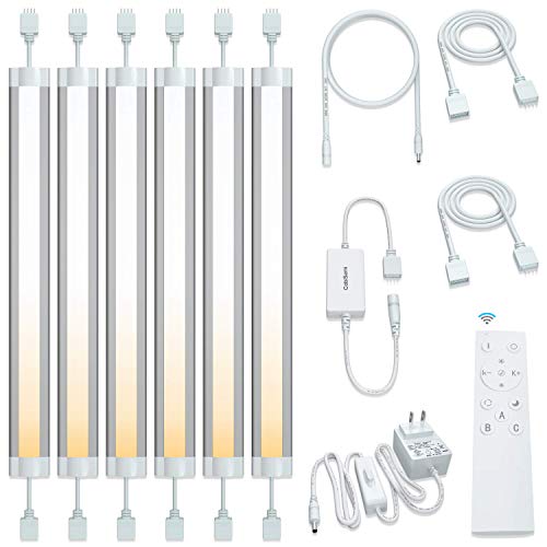 LAMPAOUS LED Smart Under Cabinet Lighting with Remote Control, Night Light with Remote Dimmable and Color Temperature Adjustble for Kitchen, Workbench, Pantry, Hutch, Step, Hallway, Shelf (6 Bars Kit)