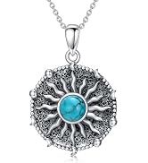 BETHZA Sun Initial Necklace - 925 Sterling Silver With Natural Turquoise Sun Pendant, 18" Chain (Letter A Shown)
