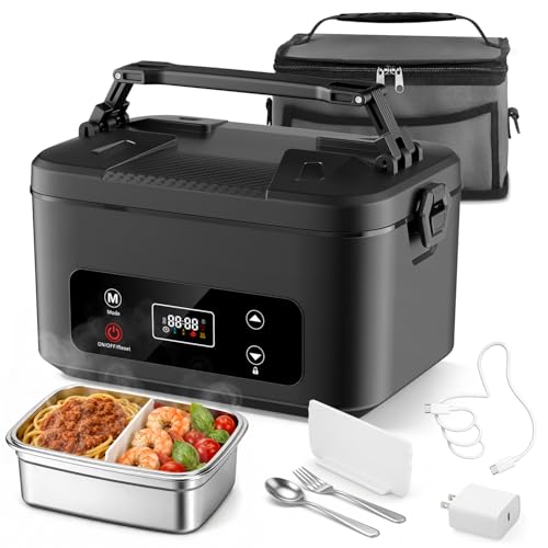 Electric Lunch Box 1.2L Heated Lunch Box Intelligent Heated Cordless Lunch Box 24000mAh Stainless Steel Lunchbox Portable Food Warmer with Container for Camping Office Cars Picnic Travel