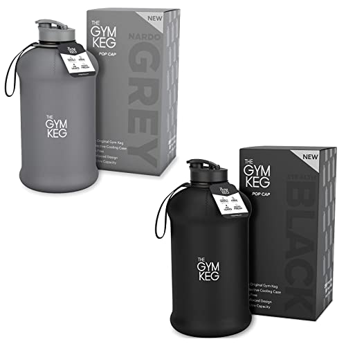 The Gym Keg Sports Water Bottles 2.2 L Insulated | Half Gallon | Big Water Jugs For Sport | Reusable Water Bottles | Eco friendly I BPA Free Plastic I Leakproof (Nardo Grey and Stealth Black)