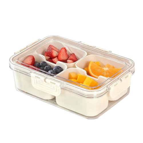Lahnaokfis Snack Box con Tapa y Asa, Bandeja Dividida para Aperitivos, Caja de Snacks con 4 Compartimentos Extraíbles, Contenedor Almacenamiento Alimentos Portátil para Picnics y Reuniones Familiares