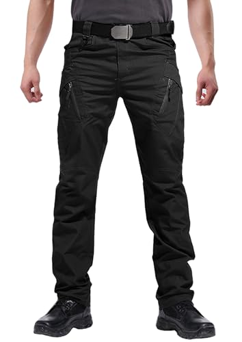 Susclude Cargo Pants for Men Work Tactical Pants Mens Rip Stop Hiking Military Trousers Outdoor Pockets Pants Black 32