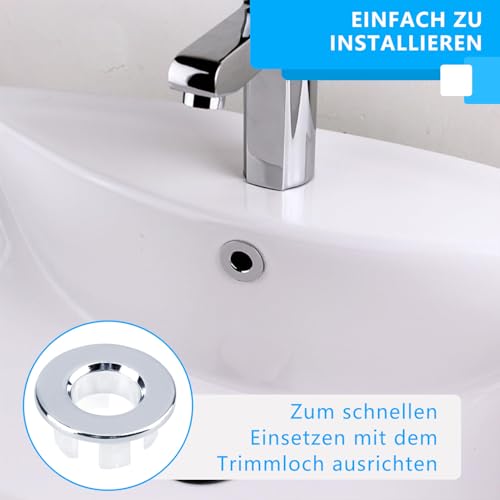 Diffaxy 2 Stück Waschbecken Überlauf Abdeckung, Überlauf Abdeckung und Ring-Set für Waschbecken Loch mit Ø 22-24 mm Öffnung, Runde Abdeckung für Waschbecken, Badezimmer, Küche