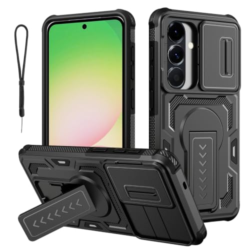Dteck for Samsung Galaxy A16/A17/A26 Case with Wrist Strap, Built-in Kickstand, Slide Camera Cover, Anti-Slip Textured Edges, Hard Shell Lightweight Protective Shockproof Rugged Phone Cover, Black