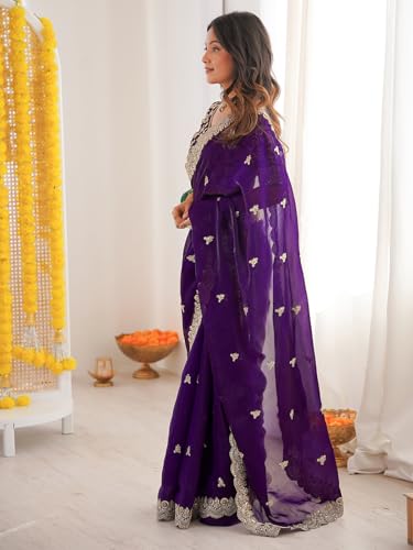 Image of SIRIL Women's Tissue Silk Sequence Embroidery Saree With Unstitched Blouse Piece