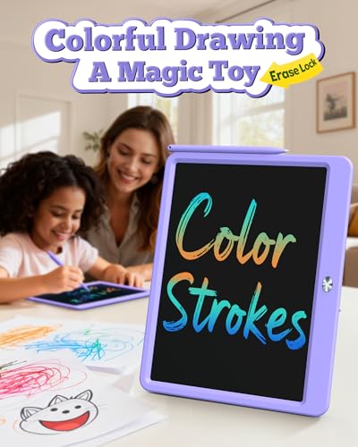 Image of Bravokids 12 Inch LCD Writing Tablet for 3-8 Year Olds - Electronic Drawing Pad and Doodle Board as Educational Birthday Gifts for Girls and Boys (Purple)