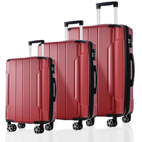 Luggage Sets 3 Piece, Expandable Hard shell ABS Suitcases with Double Spinner, Travel luggage Set with TSA Lock (Red) (Red)
