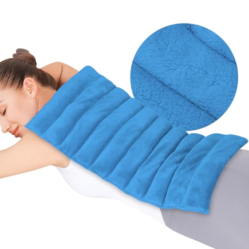Image of REVIX Extra Large Microwavable Heating Pad for Back Comfort, Weighted Moist Heat Wrap with Flaxseed and Clay Beads, Reusable Hot and Cold Care for Neck, Shoulders, and Muscles, Blue