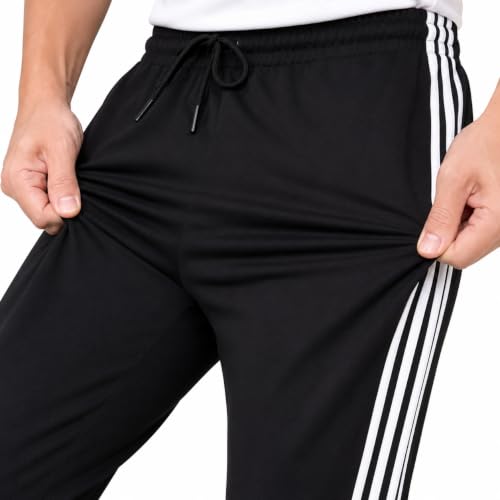 Image of Men's Black Track Pants with White Side Stripes