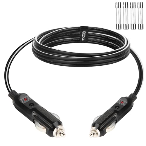 SCCKE Heavy-Duty 20A 3ft / 0.92m 14 AWG Male to Male Plug Cigarette Lighter Charger Cord with LED Indicator and 20A Fuse Protection on Both Plugs