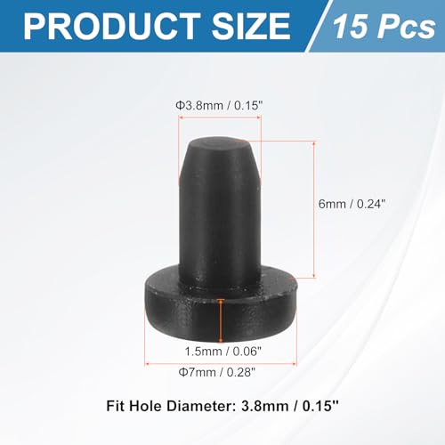 Image of uxcell 15Pcs Silicone Hole Plug, Waterproof Solid T-Shaped Rubber Stoppers Bottle Seal Tube Pipe Plug End Cap for 3.8mm /0.15 inch Hole for Bathtub Bottle, 0.24 inch Plug Height, Black