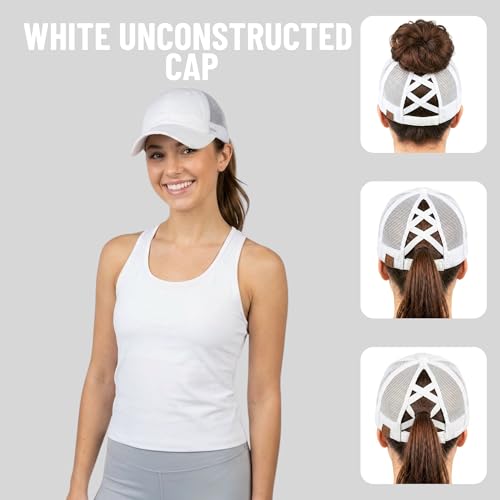 Image of Funky Junque Womens Baseball Cap Dad Hat Ponytail Messy Bun Trucker Ponycap