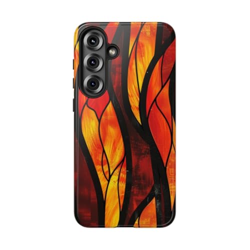 Coque rigide pour Samsung S25 Plus brillante effet verre teinté motif flammes
