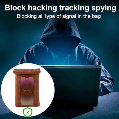 Faraday Bags for Cell Phone Car Keys, RFID Signal Blocking Key Pouch Wallet Cage Case, Anti-Tracking Anti Theft Car Protection, Cell Phone Signal Jammer WiFi,GSM,LTE,NFC,RFID,GPS Blocker (Leather Brow