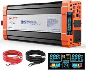 Rewing 1500W Power Inverter 12V to 240V AC Pure Sine Wave Inverter,Car Inverter DC 12v to AC 240V UK with AC Sockets Dual Car Adapter With LED Display Suitable for Travel, RV, Camping