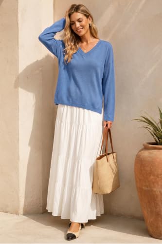 Image of Arach&Cloz Women's Wool Blend Oversized V Neck Fall Casual Pullover Sweater