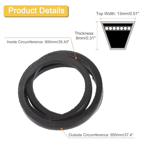 Image of uxcell A35 1 /2 Classic Wrapped V-Belt, 37 inch Outside Circumference, Black, Industrial Rubber V-Belt for Pumps, Fans, Compressors, Agricultural Equipment