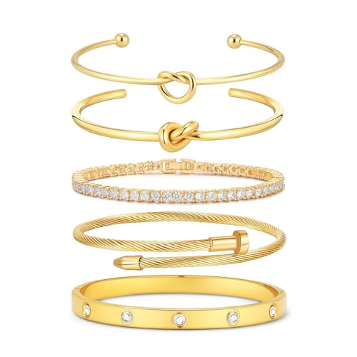 18 K Gold Plated Love Bangle Bracelet Stack Cuff Jewelry for Women Jewelry Set for Women Gift with Box