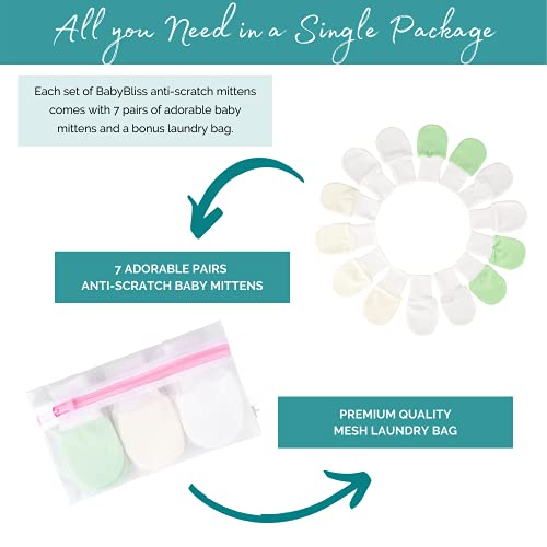 Anti-Scratch Baby Mittens - Pack of 7 Unisex Newborn Mitts - No Scratch Gloves for Boys and Girls - Cotton Gloves for Infants 0-6 Months Old with Laundry Bag (Small - for Premie Babies)2