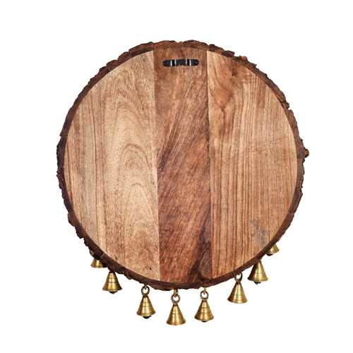 Image of AAKRITI ART CREATIONS Aum Ganesha Wall Hanging, Handcrafted Wooden Decor with Om Symbols and Bells, Dhokra Art Set of 1, Multi Color | Matte Finish Mango Wood | Living Room, Bedroom, Office