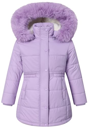 MAJSEBI Girls Winter Jacket Long Puffer Coat with Removable Hood,Kid's Warm Insulated Parka for Cold Weather, Full Zip