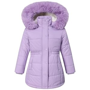 Girls Winter Jacket Long Puffer Coat with Removable Hood，Kid’s Warm Insulated Parka for Cold Weather, Full Zip