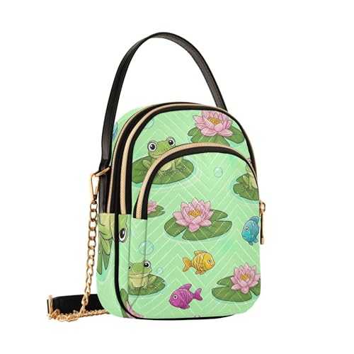 Cute Cartoon Frogs Lily Pads Summer One Shoulder Purse Women Quilted Phone Purse Chain Strap Handbag Cute Zipper Designer Bowler Tote2