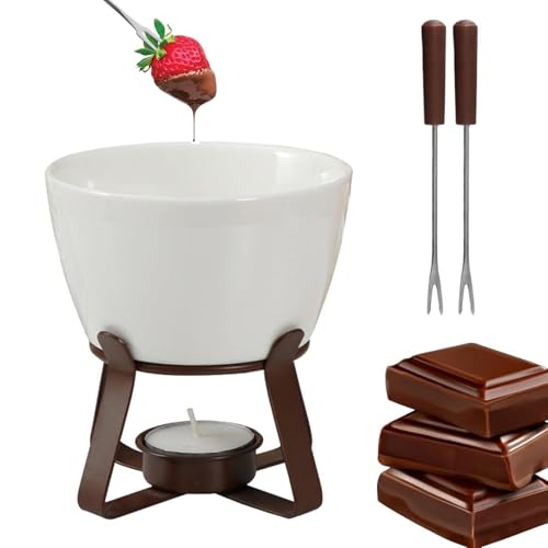 Genérico Fondue De Chocolate 300 Ml | Cerámica Taza De Queso | Taza para Derretir Chocolate con 2 Tenedor | Termo De Mantequilla | Ideal para Citas, Cumpleaños, Bodas, Aperitivos, Postres, Quesos