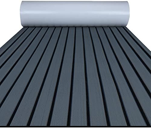 FOCEAN Boat Flooring EVA Foam Boat Decking Faux Teak Marine Flooring Boat Mat Boat Carpet Sheet for Motorboat RV Yacht Kayak Surfboard, 94.5''x 15.7'', Dark Grey+Black Lines