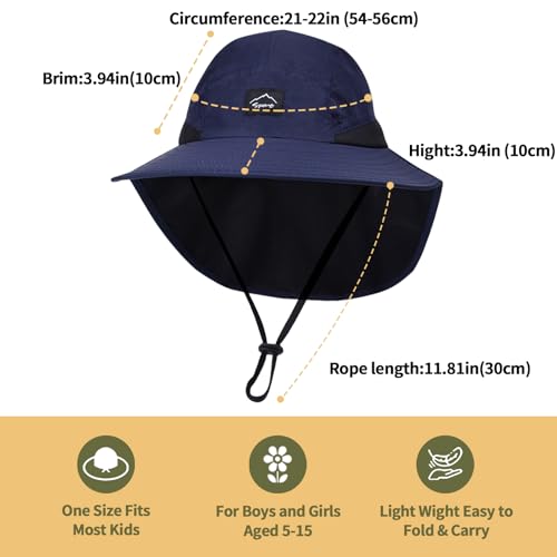 Image of ZOORON Kids Sun Hat with Neck Flap UPF 50+ UV Protection Wide Brim Breathable Fishing Safari Beach Summer Hat for Boys Girls
