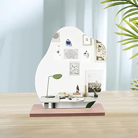 PURATEN Irregular Acrylic Makeup Mirror, Frameless Decorative Aesthetic Tabletop Vanity Mirror with Wooden Stand for Living Room, Bedroom, and Minimal Spaces Home Decor Cover