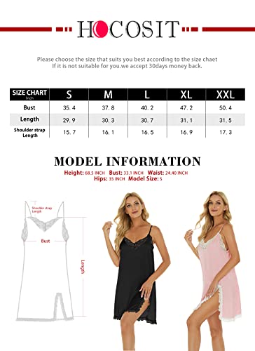 Hocosit Womens Lace Lingerie Nightgown Sexy Chemise V Neck Slip Satin Silk Negligee Nightdress S-Xxl Red Large #TOP6