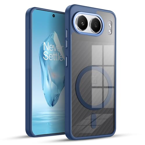 Image of KARWAN Translucent Hybrid Back Case Cover Compatible with Oneplus Nord 4 Shockproof Case with Camera Protection, N52 Magnet Cover Case with Magnetic MagEaze Wireless Charging Cover (Blue)