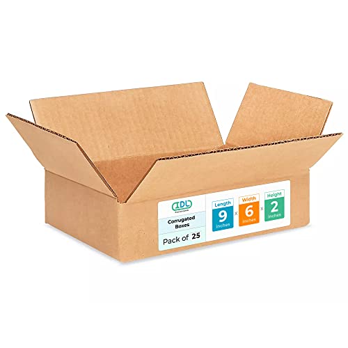Small Moving &amp; Shipping Boxes 9"L x 6"W x 2"H (25-Pack) - Extra Strength 200 lb vs Regular - USA-Made Corrugated Durable Packing Boxes - Cardboard Shipping Box for Small Business by IDL Packaging