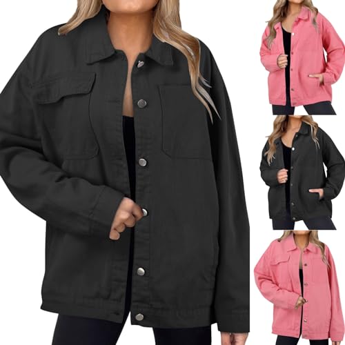 Veste jean mi saison femme manteau boutonné style baggy coupe vent