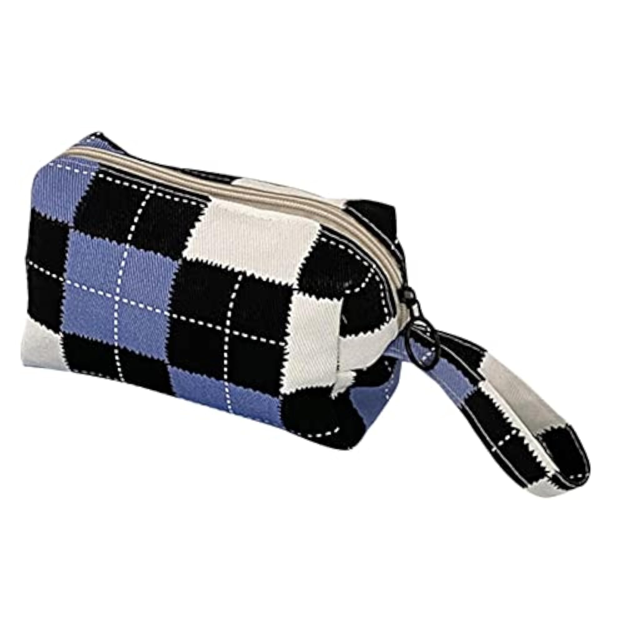 Canvas Toiletry Bag Organizer with Handle Strap, Black Purple Plaid
