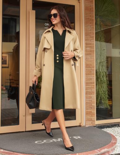 Image of GRACE KARIN Women's 2026 Fall Long Sleeve Work Midi Dress | Bodycon, Business Casual, Office Sheath, Church, Henley V Neck, Metal Button, Elegant, Ribbed Knit, Formal, Stretchy