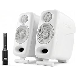 IK Multimedia Premium Version iLoud Micro Monitor Pro White (Pair) 50 Watt Portable & Powerful Reference Studio Monitor, Class D High-Efficiency Amplifier, Custom-Made Drivers for Music Mixing