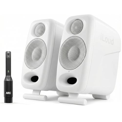 IK Multimedia iLoud Micro Monitor Pro Blanco (par) 50 W portátil y potente monitor de estudio de referencia, amplificador de alta eficiencia clase D, controladores hechos a medida para mezclar música