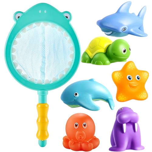 Muslecid Badewannenspielzeug, 7 Stück Badespielzeug Ohne Loch, Spaßiges Wasserspielzeug Sensorik Spielzeug für Baby Badewanne, Pool und mehr Kinder ab 1-6 Jahr