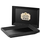 8 Pack Extra Large Plastic Serving Trays for Party - 16 x 11 Black Large Serving Tray - Heavy Duty Black Plastic Trays for Food - Rectangular Party Serving Trays and Platters