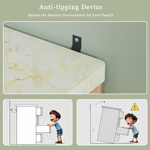 Image of Fluted Dresser for Bedroom with 9 Drawers, 53'' Mid Century Modern Dressers with Faux Marble Top, Wooden Chests of Drawers with Gold Handle & Curved Profile, Closet Clothes Storage Organizer TV Stand