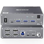 USB Type C Docking Station Dual Monitor KVM Switch 2 Monitors 2 Computers USB-C HDMI 5Gbps 4K@60Hz KVM Switch for Laptop & Desktop PC, 100W PD Charging, with Type-C 3.1 Gen2 Cable and Wired Remote